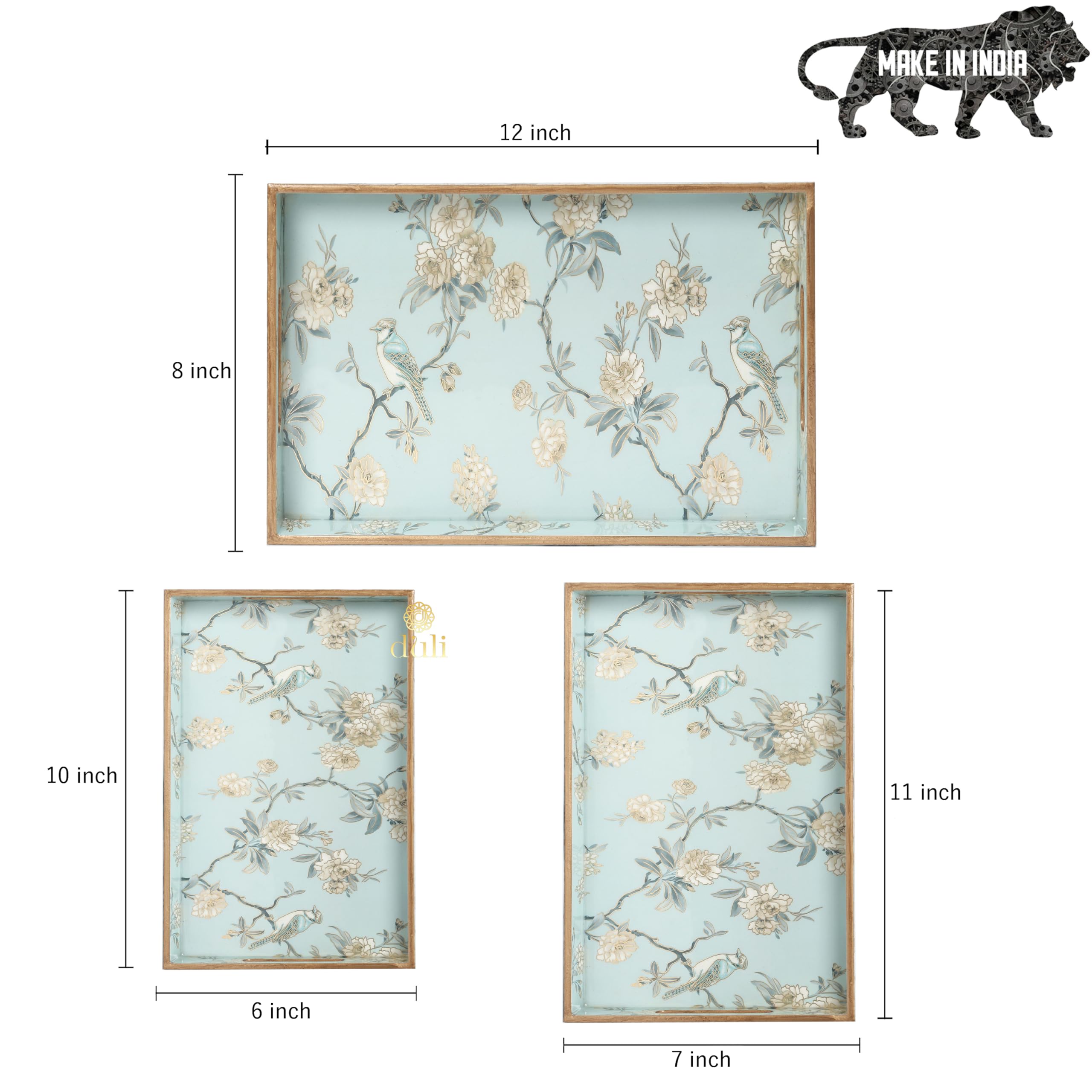 Duli Set Of 3 Mdf Wood Trays Enamel Coated| Rectangle Trays Set Of 3 | Serving Trays | Wooden Tray | Kitchen&Dining Decorative |